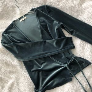 Madewell Velvet Wrap Blouse in Mint